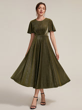 Load image into Gallery viewer, Gold | Bulk Order Short Sleeve A-Line Midi Dress with 3D Draping | Wedding Guest Dresses-Gold