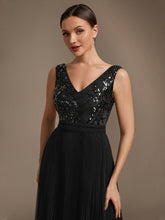 Load image into Gallery viewer, Black | Factory Design Plus Size Sleeveless Tulle V-Neck A-Line Sequin Lace Wedding Guest Dresses-Black