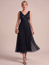 Load image into Gallery viewer, Black | Factory Design Plus Size Sleeveless Tulle V-Neck A-Line Sequin Lace Wedding Guest Dresses-Black