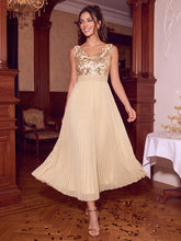Load image into Gallery viewer, Gold | Factory Design Plus Size Sleeveless Tulle V-Neck A-Line Sequin Lace Wedding Guest Dresses-Gold
