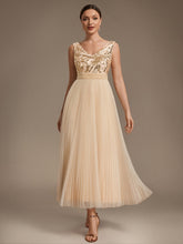 Load image into Gallery viewer, Gold | Factory Design Plus Size Sleeveless Tulle V-Neck A-Line Sequin Lace Wedding Guest Dresses-Gold