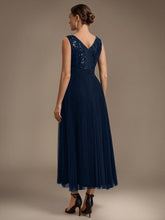 Load image into Gallery viewer, Navy Blue | Factory Design Plus Size Sleeveless Tulle V-Neck A-Line Sequin Lace Wedding Guest Dresses-Navy Blue