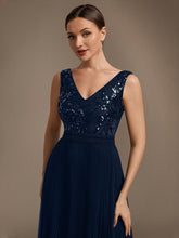 Load image into Gallery viewer, Navy Blue | Factory Design Plus Size Sleeveless Tulle V-Neck A-Line Sequin Lace Wedding Guest Dresses-Navy Blue