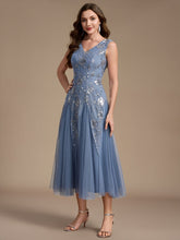 Load image into Gallery viewer, Dusty Blue | Beading Sequins Sleeveless Midi Wedding Guest Dress-Dusty Blue