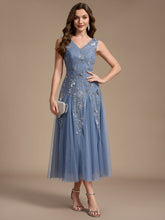 Load image into Gallery viewer, Dusty Blue | Beading Sequins Sleeveless Midi Wedding Guest Dress-Dusty Blue
