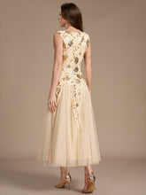 Load image into Gallery viewer, Gold | Beading Sequins Sleeveless Midi Wedding Guest Dress-Gold