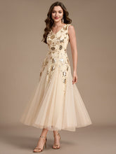 Load image into Gallery viewer, Gold | Beading Sequins Sleeveless Midi Wedding Guest Dress-Gold