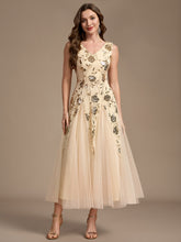 Load image into Gallery viewer, Gold | Beading Sequins Sleeveless Midi Wedding Guest Dress-Gold