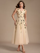 Load image into Gallery viewer, Gold | Beading Sequins Sleeveless Midi Wedding Guest Dress-Gold