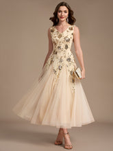 Load image into Gallery viewer, Gold | Beading Sequins Sleeveless Midi Wedding Guest Dress-Gold