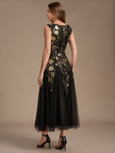 Load image into Gallery viewer, Black Gold | Beading Sequins Sleeveless Midi Wedding Guest Dress-Black Gold