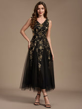Load image into Gallery viewer, Black Gold | Beading Sequins Sleeveless Midi Wedding Guest Dress-Black Gold