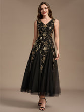 Load image into Gallery viewer, Black Gold | Beading Sequins Sleeveless Midi Wedding Guest Dress-Black Gold