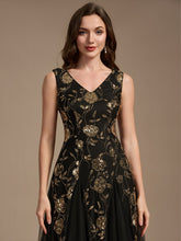 Load image into Gallery viewer, Black Gold | Beading Sequins Sleeveless Midi Wedding Guest Dress-Black Gold