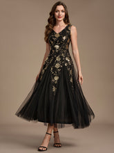 Load image into Gallery viewer, Black Gold | Beading Sequins Sleeveless Midi Wedding Guest Dress-Black Gold