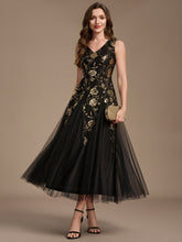 Load image into Gallery viewer, Black Gold | Beading Sequins Sleeveless Midi Wedding Guest Dress-Black Gold