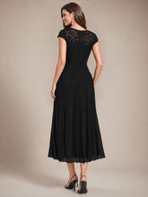 Load image into Gallery viewer, Black | Cap Sleeve Lace A-line Midi Wholesale Wedding Guest Dresses-Black