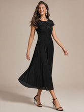 Load image into Gallery viewer, Black | Cap Sleeve Lace A-line Midi Wholesale Wedding Guest Dresses-Black
