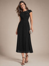 Load image into Gallery viewer, Black | Cap Sleeve Lace A-line Midi Wholesale Wedding Guest Dresses-Black