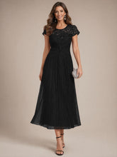 Load image into Gallery viewer, Black | Cap Sleeve Lace A-line Midi Wholesale Wedding Guest Dresses-Black