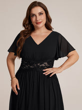 Load image into Gallery viewer, Black | Volume Discounts Short Sleeve Ruffle Lace Trim V-Neck A-Line Midi Wedding Guest Dresses