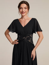 Load image into Gallery viewer, Black | Volume Discounts Short Sleeve Ruffle Lace Trim V-Neck A-Line Midi Wedding Guest Dresses