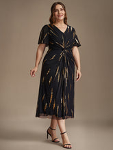 Load image into Gallery viewer, Black Gold | Factory Design Short Sleeve Ruffle Sheath V-Neck High Stretch Wedding Guest Dresses