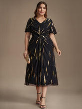 Load image into Gallery viewer, Black Gold | Factory Design Short Sleeve Ruffle Sheath V-Neck High Stretch Wedding Guest Dresses