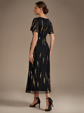 Load image into Gallery viewer, Black Gold | Factory Design Short Sleeve Ruffle Sheath V-Neck High Stretch Wedding Guest Dresses