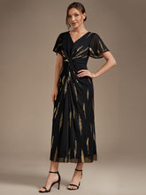 Load image into Gallery viewer, Black Gold | Factory Design Short Sleeve Ruffle Sheath V-Neck High Stretch Wedding Guest Dresses