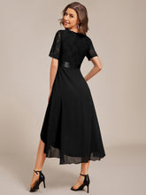 Load image into Gallery viewer, Color=Black | Embroidery Contrast Chiffon Wedding Guest Dresses with Asymmetrical Hem-Black 2