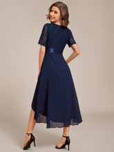 Load image into Gallery viewer, Color=Navy Blue | Embroidery Contrast Chiffon Wedding Guest Dresses with Asymmetrical Hem-Navy Blue 7