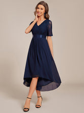 Load image into Gallery viewer, Color=Navy Blue | Embroidery Contrast Chiffon Wedding Guest Dresses with Asymmetrical Hem-Navy Blue 9