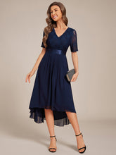 Load image into Gallery viewer, Color=Navy Blue | Embroidery Contrast Chiffon Wedding Guest Dresses with Asymmetrical Hem-Navy Blue 10