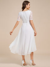 Load image into Gallery viewer, Color=White | Embroidery Contrast Chiffon Wedding Guest Dresses with Asymmetrical Hem-White 12