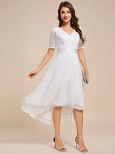 Load image into Gallery viewer, Color=White | Embroidery Contrast Chiffon Wedding Guest Dresses with Asymmetrical Hem-White 15