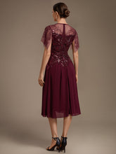 Load image into Gallery viewer, Burgundy | Wholesale Plus Size Short Ruffle-Sleeve Tulle A-Line Round-Neck Wedding Guest Dresses-Burgundy