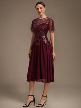 Load image into Gallery viewer, Burgundy | Wholesale Plus Size Short Ruffle-Sleeve Tulle A-Line Round-Neck Wedding Guest Dresses-Burgundy