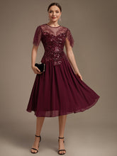 Load image into Gallery viewer, Burgundy | Wholesale Plus Size Short Ruffle-Sleeve Tulle A-Line Round-Neck Wedding Guest Dresses-Burgundy