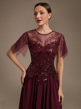 Load image into Gallery viewer, Burgundy | Wholesale Plus Size Short Ruffle-Sleeve Tulle A-Line Round-Neck Wedding Guest Dresses-Burgundy