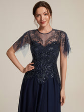 Load image into Gallery viewer, Navy Blue | Wholesale Plus Size Short Ruffle-Sleeve Tulle A-Line Round-Neck Wedding Guest Dresses-Navy Blue
