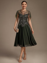 Load image into Gallery viewer, Olive Green | Wholesale Plus Size Short Ruffle-Sleeve Tulle A-Line Round-Neck Wedding Guest Dresses-Olive Green
