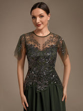 Load image into Gallery viewer, Olive Green | Wholesale Plus Size Short Ruffle-Sleeve Tulle A-Line Round-Neck Wedding Guest Dresses-Olive Green