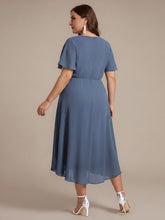Load image into Gallery viewer, Dusty Blue | Commercial Wholesale Short Sleeve Ruffle V-Neck A-Line High-Low Wedding Guest Dresses