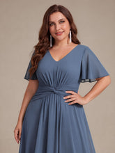 Load image into Gallery viewer, Dusty Blue | Commercial Wholesale Short Sleeve Ruffle V-Neck A-Line High-Low Wedding Guest Dresses
