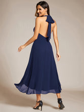 Load image into Gallery viewer, Color=Navy Blue | Elegant Halter A-Line Midi Length Backless Wedding Guest Dress-Navy Blue 9