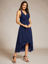 Load image into Gallery viewer, Color=Navy Blue | Elegant Halter A-Line Midi Length Backless Wedding Guest Dress-Navy Blue 10