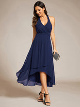 Load image into Gallery viewer, Color=Navy Blue | Elegant Halter A-Line Midi Length Backless Wedding Guest Dress-Navy Blue 11