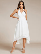 Load image into Gallery viewer, Color=White | Elegant Halter A-Line Midi Length Backless Wedding Guest Dress-White 