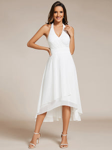 Color=White | Elegant Halter A-Line Midi Length Backless Wedding Guest Dress-White 